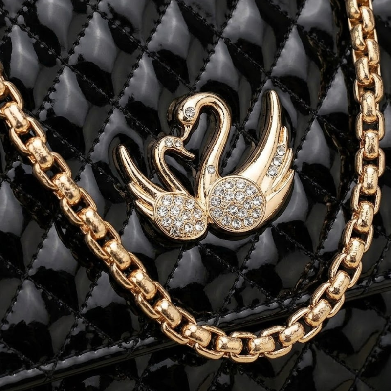 Luxury Quilted Ladies Clutch Crystal Swan Emblem ZTS-CR-157