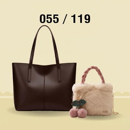 2 Piece Combo Deal - Black Shoulder Tote Bag & White Faux Fur Crossbody Bag 055 / 119