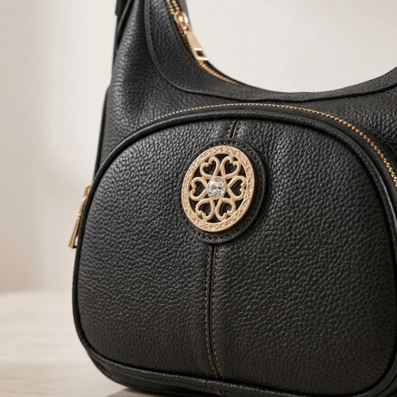 Crescent Hobo Ladies Handbag Circular Filigree Emblem ZTS-CR-165