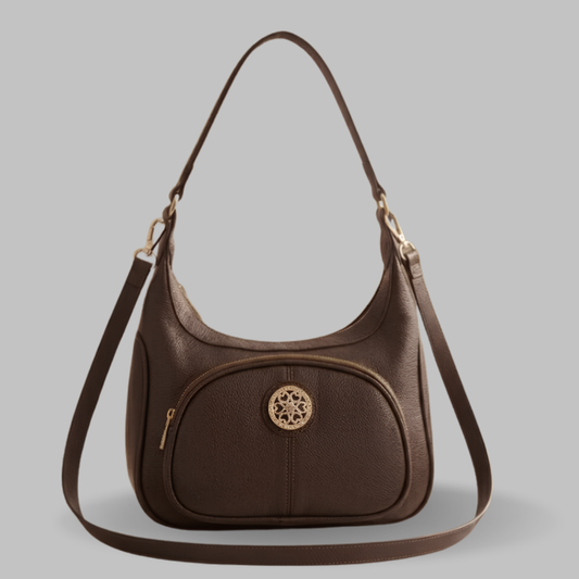 Crescent Hobo Ladies Handbag Circular Filigree Emblem ZTS-CR-165