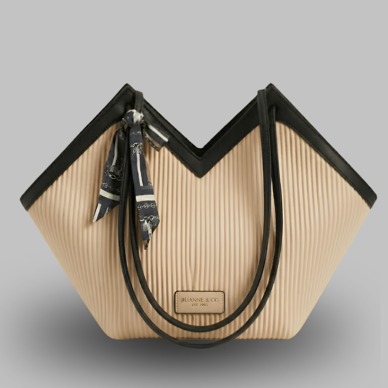 Luxury Ribbon-Accent Pleated Tote Bag (ZTS-CR-045)