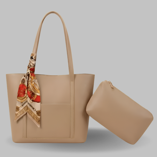 Trendy Brown Tote Bag with Scarf & Pouch ZTS-CR-049