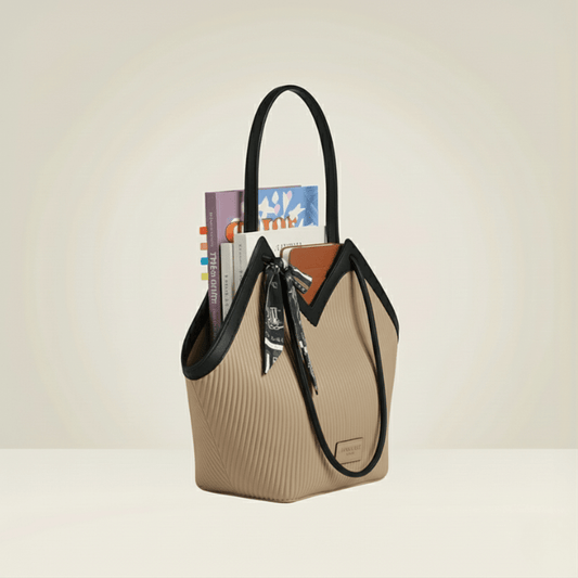 Luxury Ribbon-Accent Pleated Tote Bag (ZTS-CR-045)