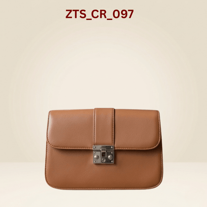 Classic Tan  PU Leather Crossbody Bag with Metallic Lock ZTS_CR_097