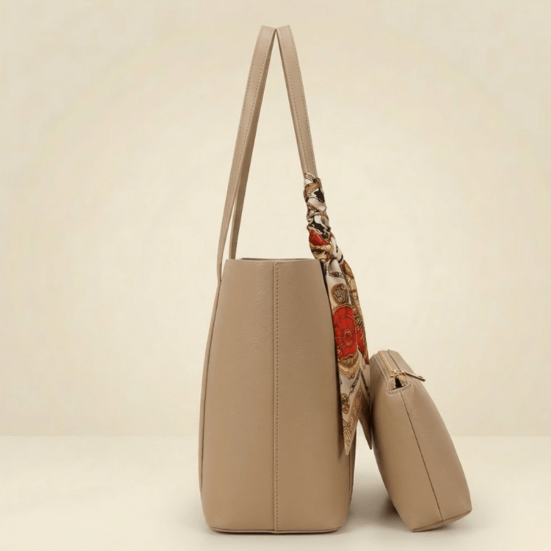 Trendy Brown Tote Bag with Scarf & Pouch ZTS-CR-049