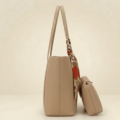 Trendy Brown Tote Bag with Scarf & Pouch ZTS-CR-049