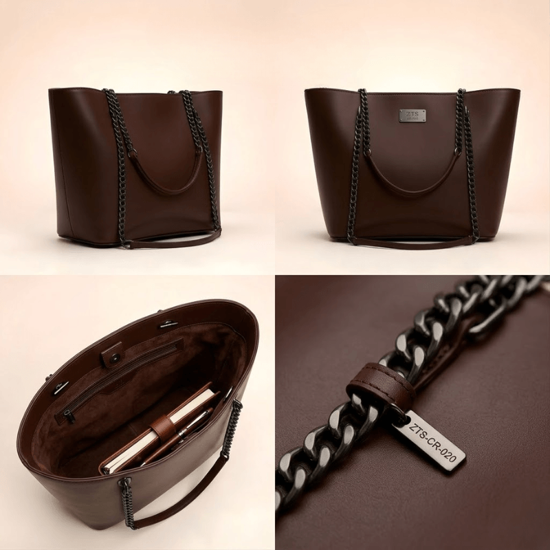 Tote Bag Chic Chain-Strap Leather Tote ZTS-CR-020