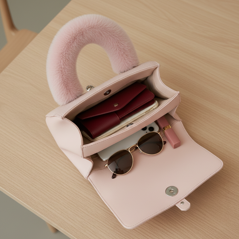 Modern Handbag Statement Fur-Handle Bag ZTS-CR-137