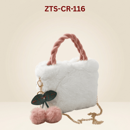 Luxury Fur Handbag with Pink Braided Handles ZTS-CR-119