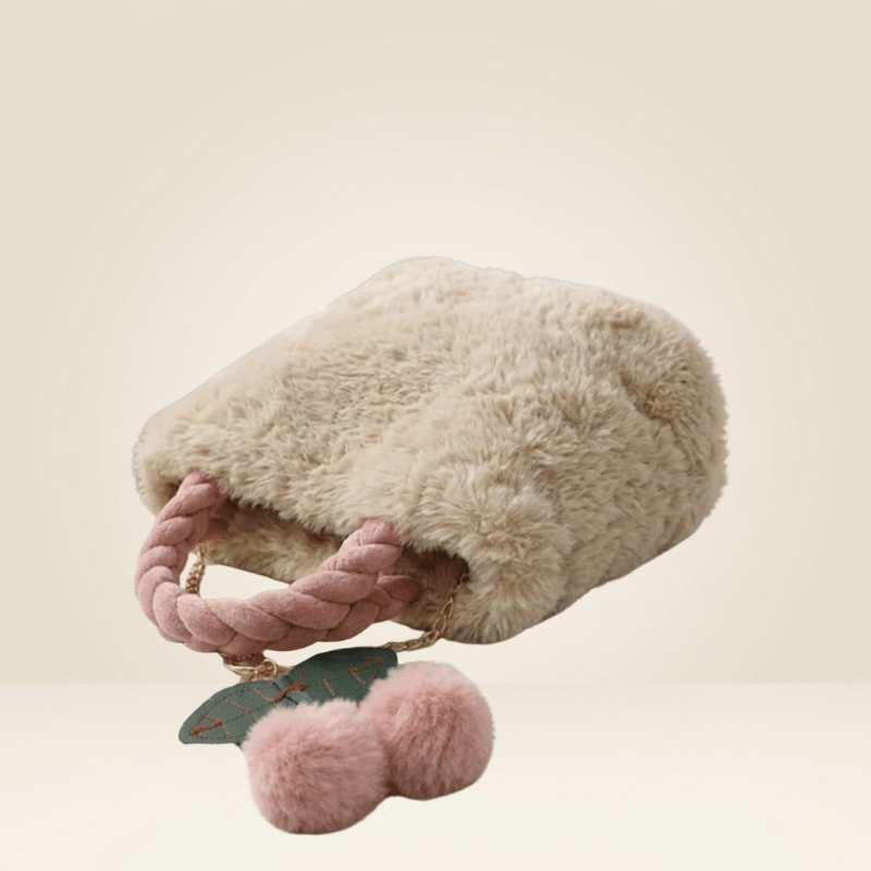 Luxury Fur Handbag with Pink Braided Handles ZTS-CR-119