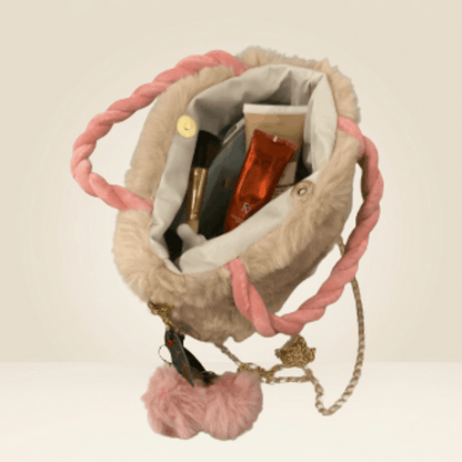 Luxury Fur Handbag with Pink Braided Handles ZTS-CR-119