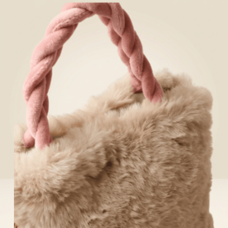 Luxury Fur Handbag with Pink Braided Handles ZTS-CR-119