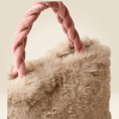 Luxury Fur Handbag with Pink Braided Handles ZTS-CR-119