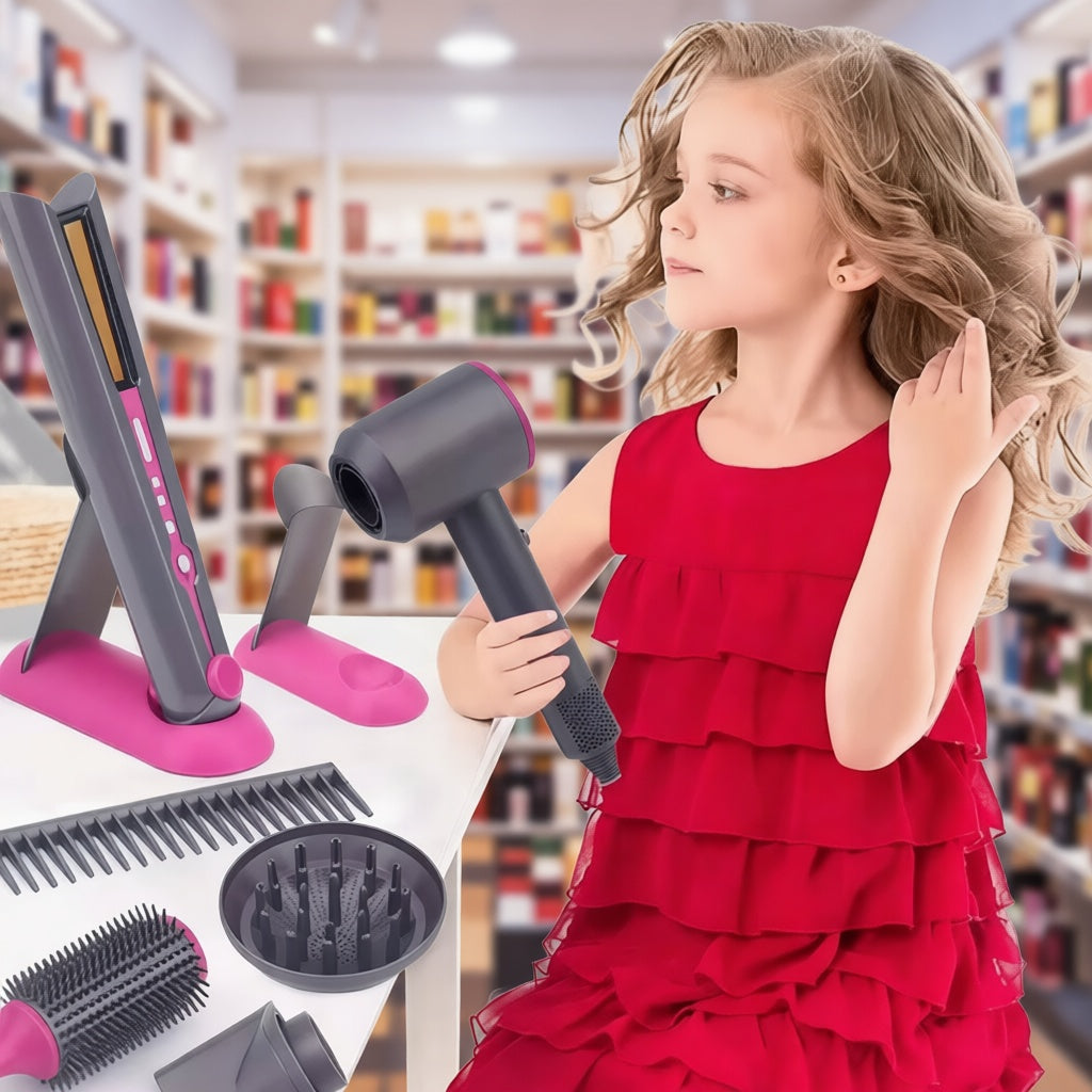 Luxury Pink & Grey Hair Dryer Set - Eco-Friendly Rechargeable Batteries