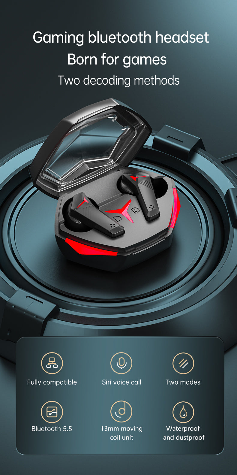 Wireless Bluetooth Gaming Earbuds with LED Lights & Deep Bass Sound