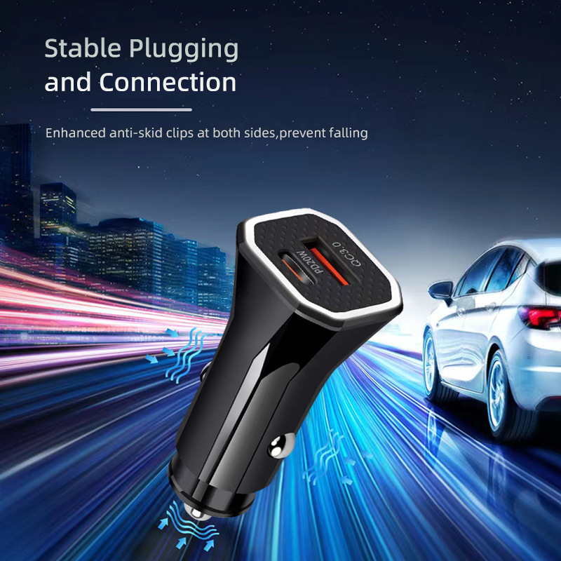 High-Speed Car Charger – USB-C PD 20W & USB QC 3.0 Fast Charger