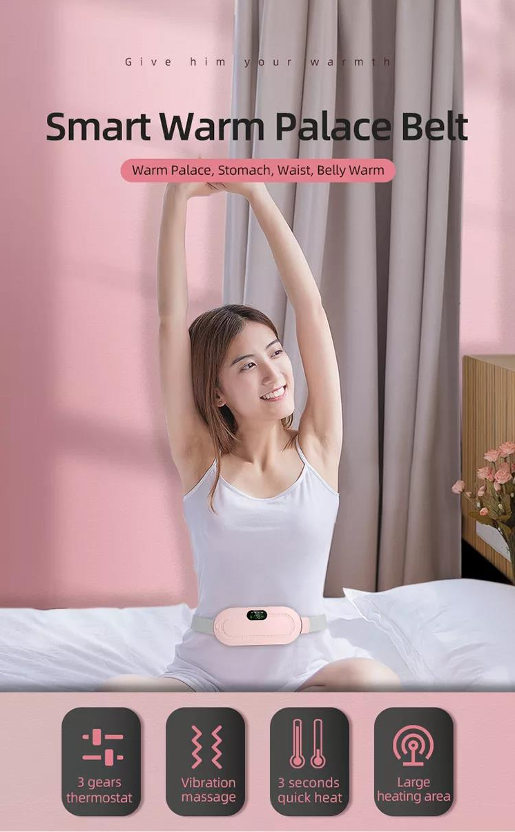 Smart Menstrual Heating Belt for Period Cramps – Rechargeable Electric Waist Heating Pad with 3 Heat Levels & Vibration Massage for Women