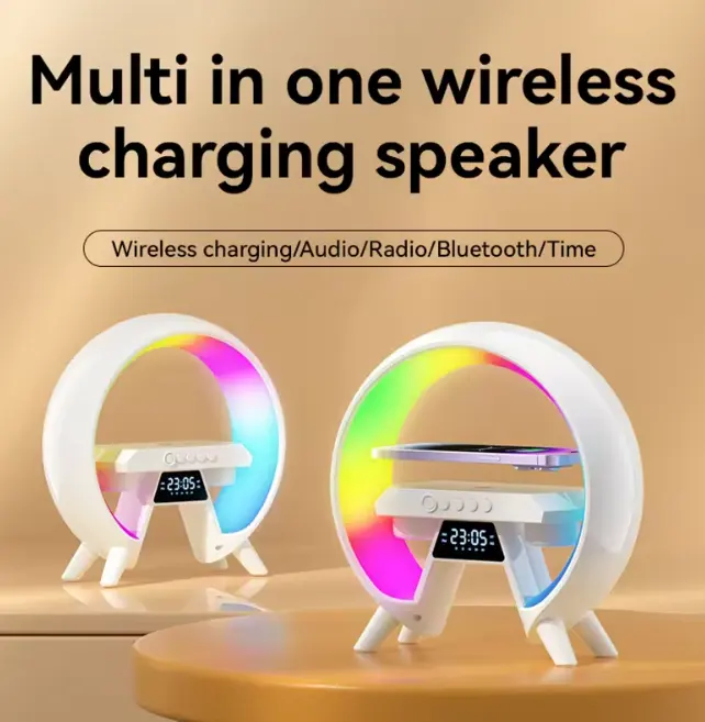 Mini Portable Audio Loudspeaker Speaker with Wireless Charger LED RGB Lamp Alarm Clock for Mobile Phone Indoor Outdoor