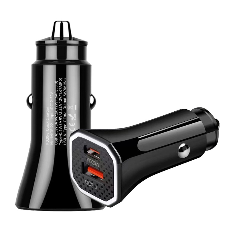 High-Speed Car Charger – USB-C PD 20W & USB QC 3.0 Fast Charger