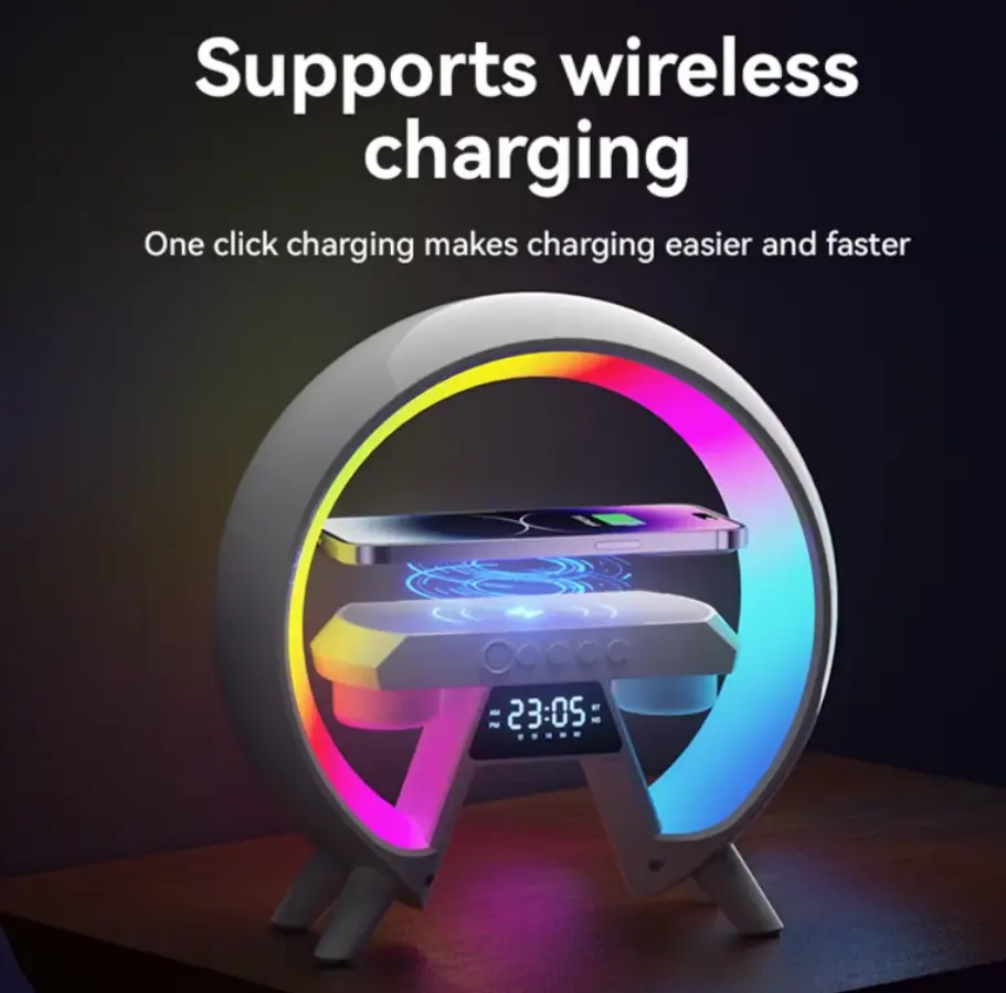 Mini Portable Audio Loudspeaker Speaker with Wireless Charger LED RGB Lamp Alarm Clock for Mobile Phone Indoor Outdoor