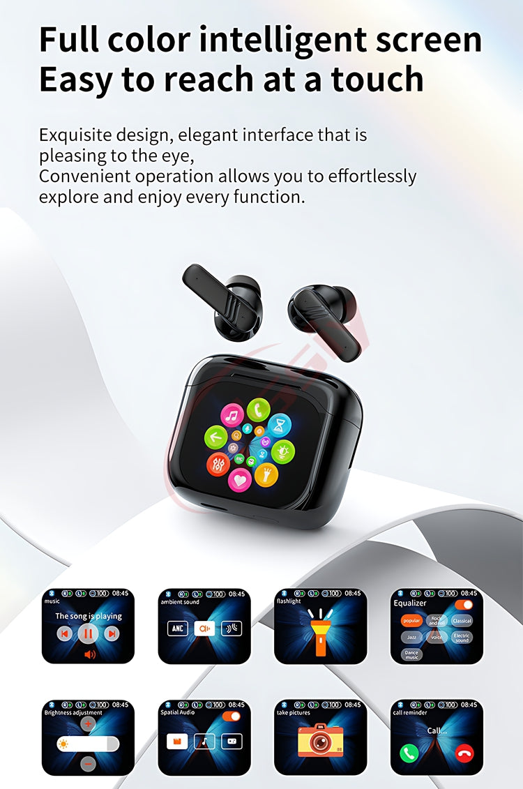 Smart Touch Screen Earbuds – Noise Cancelling Bluetooth Headphones