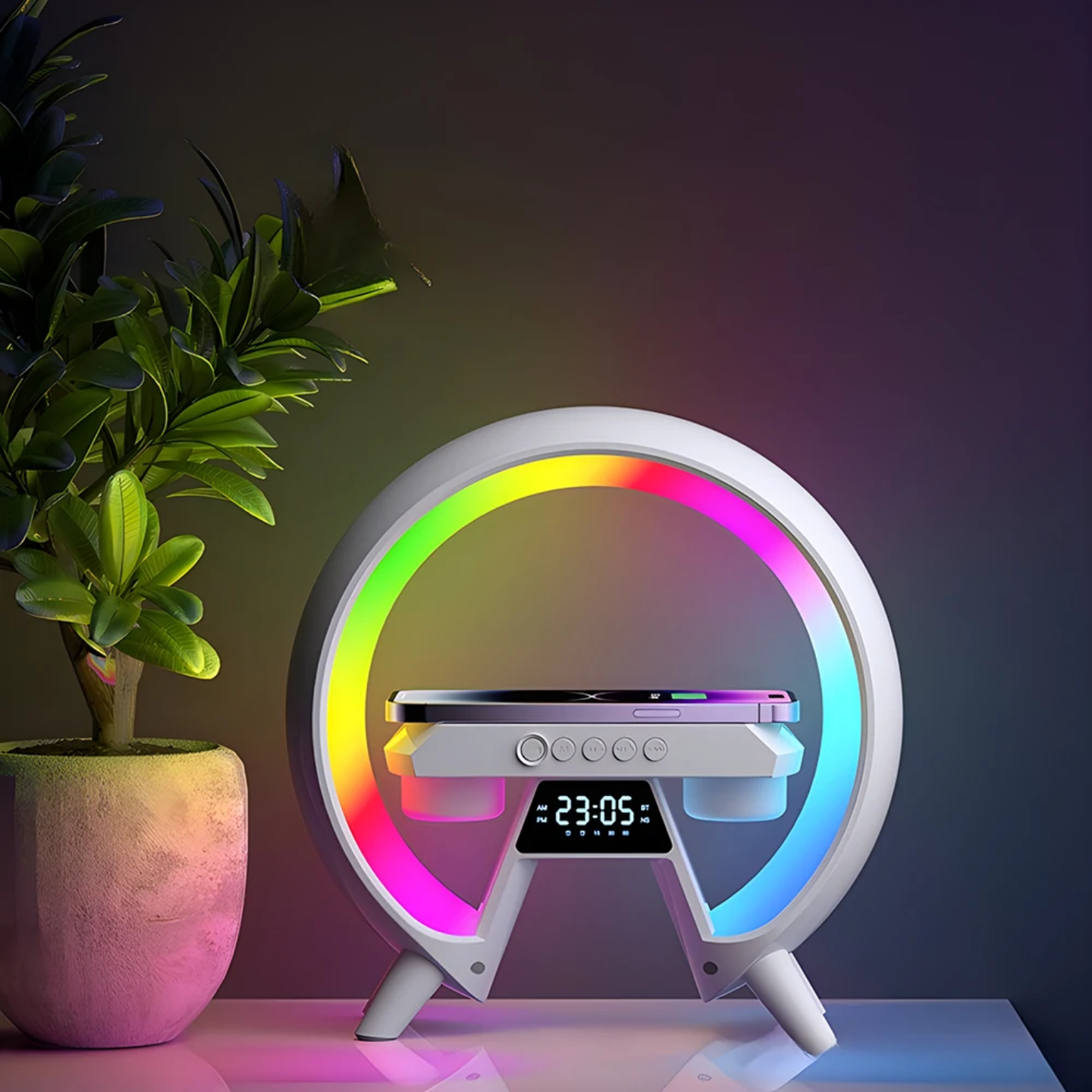 Mini Portable Audio Loudspeaker Speaker with Wireless Charger LED RGB Lamp Alarm Clock for Mobile Phone Indoor Outdoor