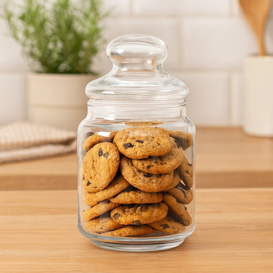 Clear Pressed-Glass Storage Jar with Lid – 400 ml Airtight Kitchen Container