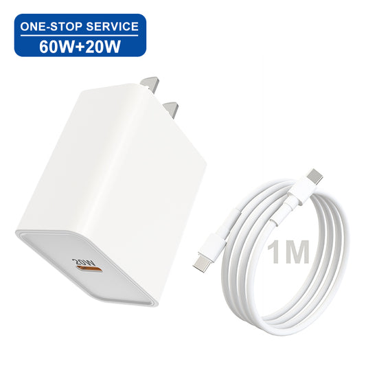 Ultra-Fast 100W USB-C Charger (60W+20W) with 1M Cable – Dual Port PD Wall Adapter