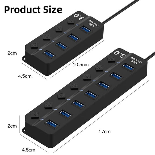USB Hub 7 in 1 with LED Power Indicator & Smart Switches – Portable Splitter