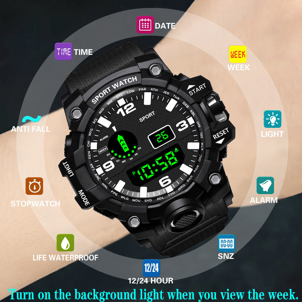 Men’s Sport Watch – Digital & Analog Waterproof Military Style