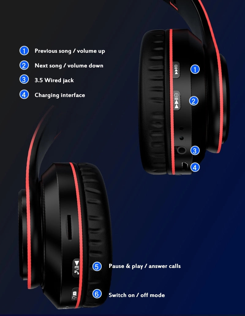 Bluetooth Headphones with LED Lights – Foldable & Long Battery Life
