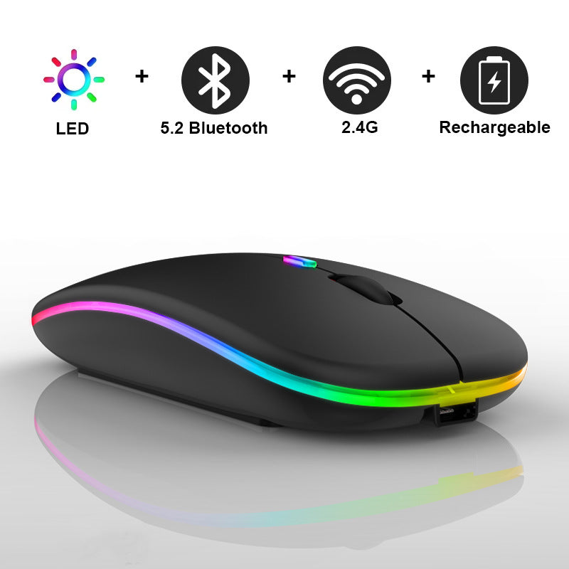 Rechargeable Wireless Mouse Bluetooth 5.2 + 2.4G – RGB LED Slim Silent Mouse for Laptop & PC