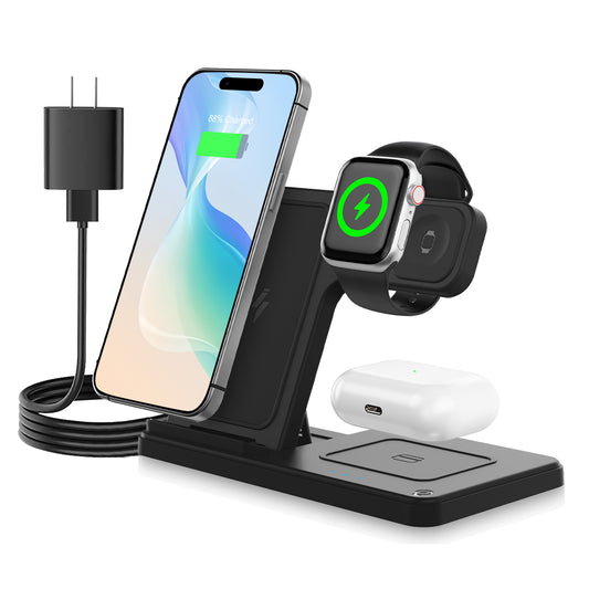Miccell 3-in-1 Foldable Wireless Charger Stand – 15W Fast Magnetic Charging for iPhone 16/17, Watch & AirPods