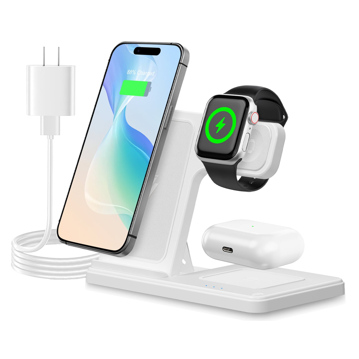 Miccell 3-in-1 Foldable Wireless Charger Stand – 15W Fast Magnetic Charging for iPhone 16/17, Watch & AirPods